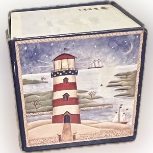 💥Vintage Cube Coastal Lighthouse Notepad Container Stationery Accent Decor